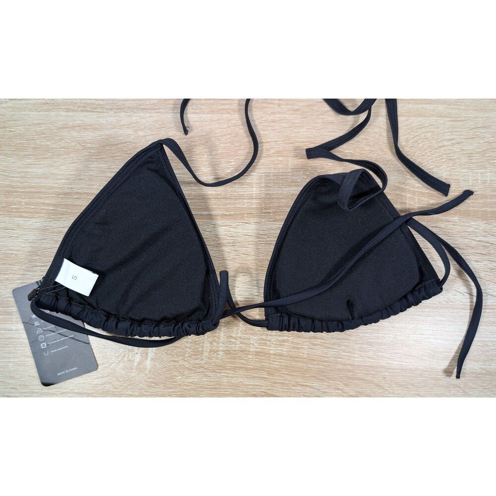 Zukeyno Black Triangle Bikini Top Size Small String Tie Swimwear NWT - Picture 2 of 2